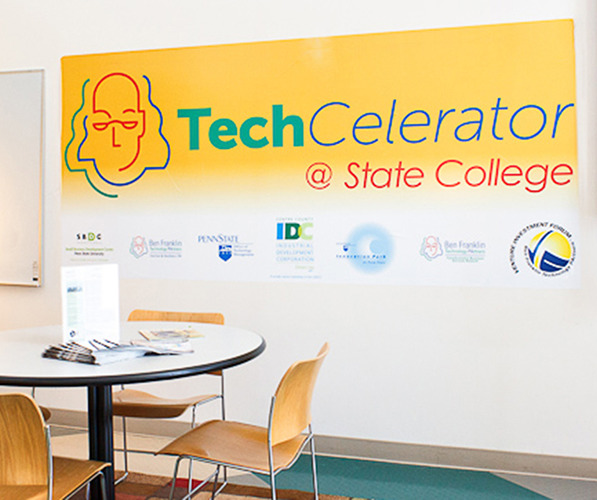 TechCelerator logo decorated on wall