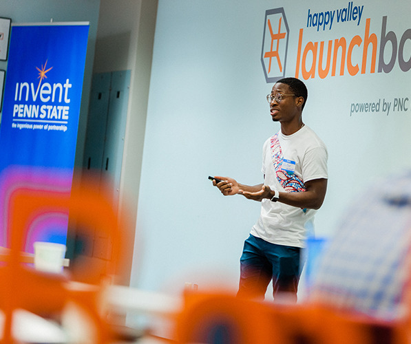 Student founder presenting his startup