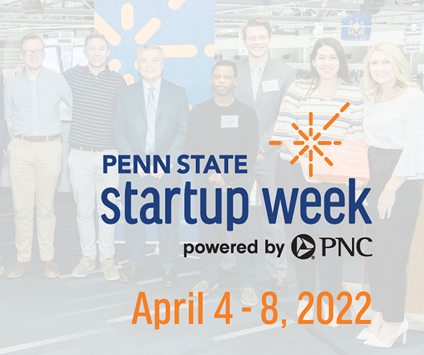 Student founders with President Barron at 2019 Startup Week reception